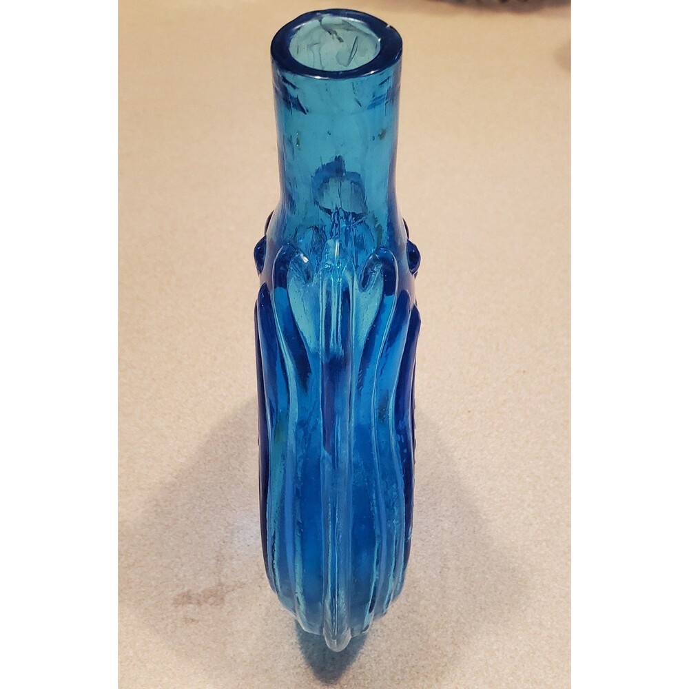Vtg CLEVENGER BROTHERS blue Glass SCROLL FLASK Arthur Singer pileated woodpecker - Picture 7 of 7